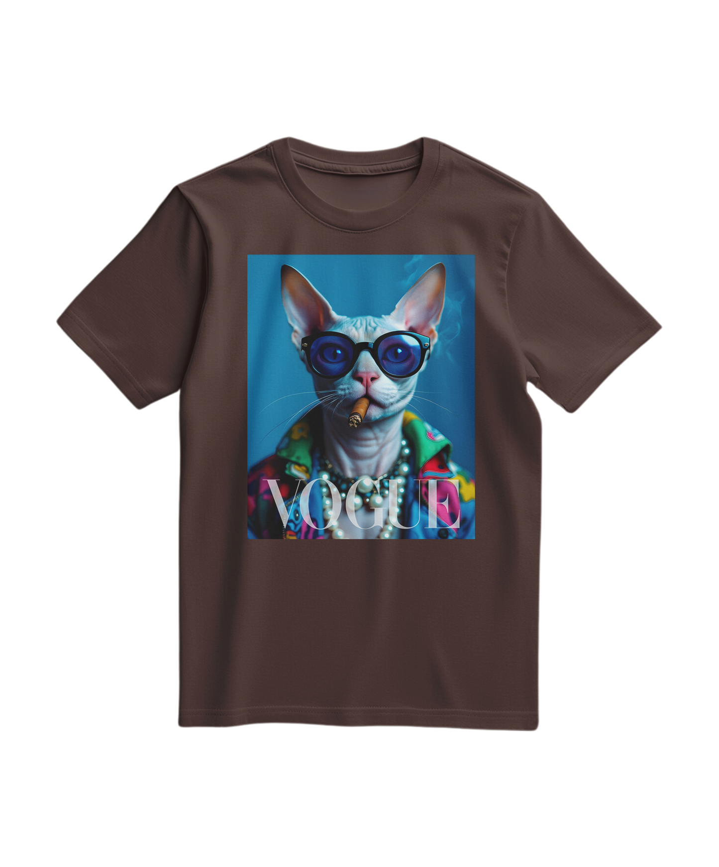 Camiseta Neo-Sphynx Studio da Camalestore, t-shirt marrom com design exclusivo, vista frontal com detalhes visíveis.