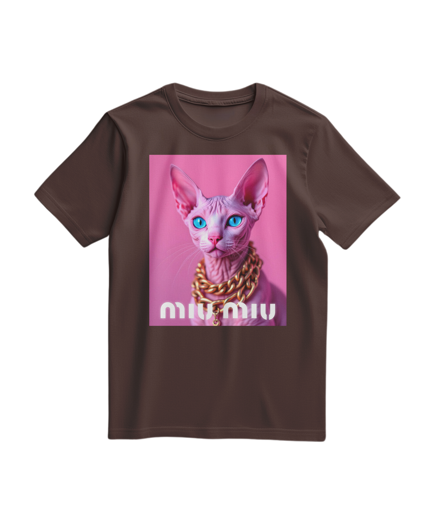Camalestore camiseta rosa com detalhes dourados e estampa de esfinge Sphynx, tecido leve e confortável.