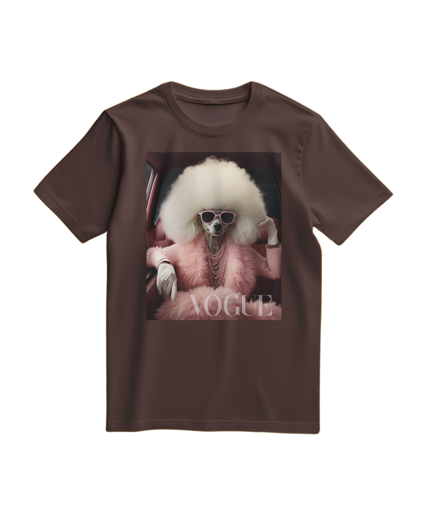 Camiseta Poodle Glam da Camalestore, camiseta marrom com estampa de poodle estilizado, ideal para looks casuais.