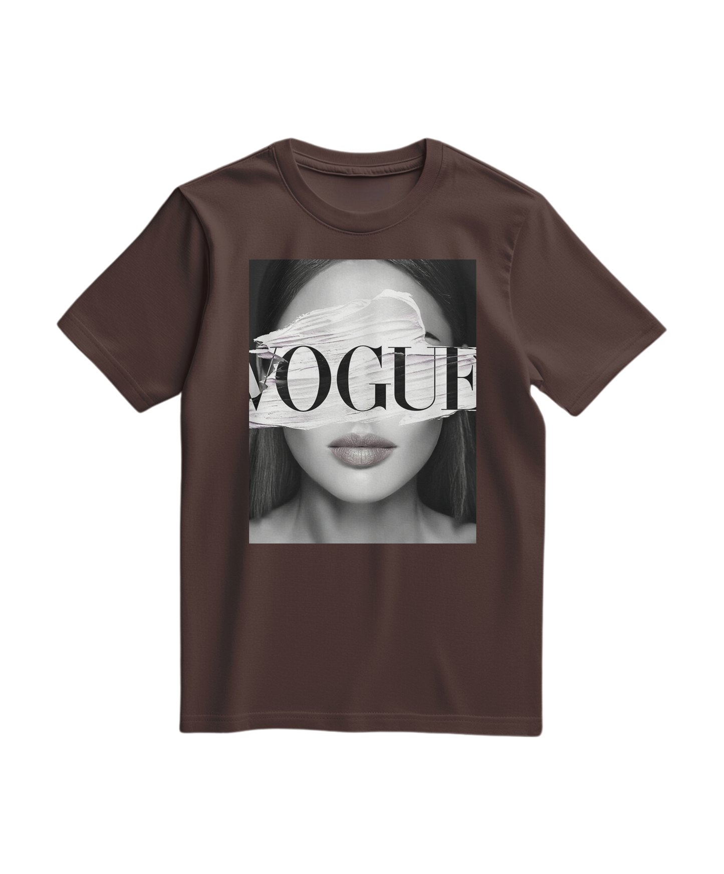 Camiseta marrom Camalestore com estampa de olhos V na frente, estilo casual e confortável, para looks modernos e descontraídos.