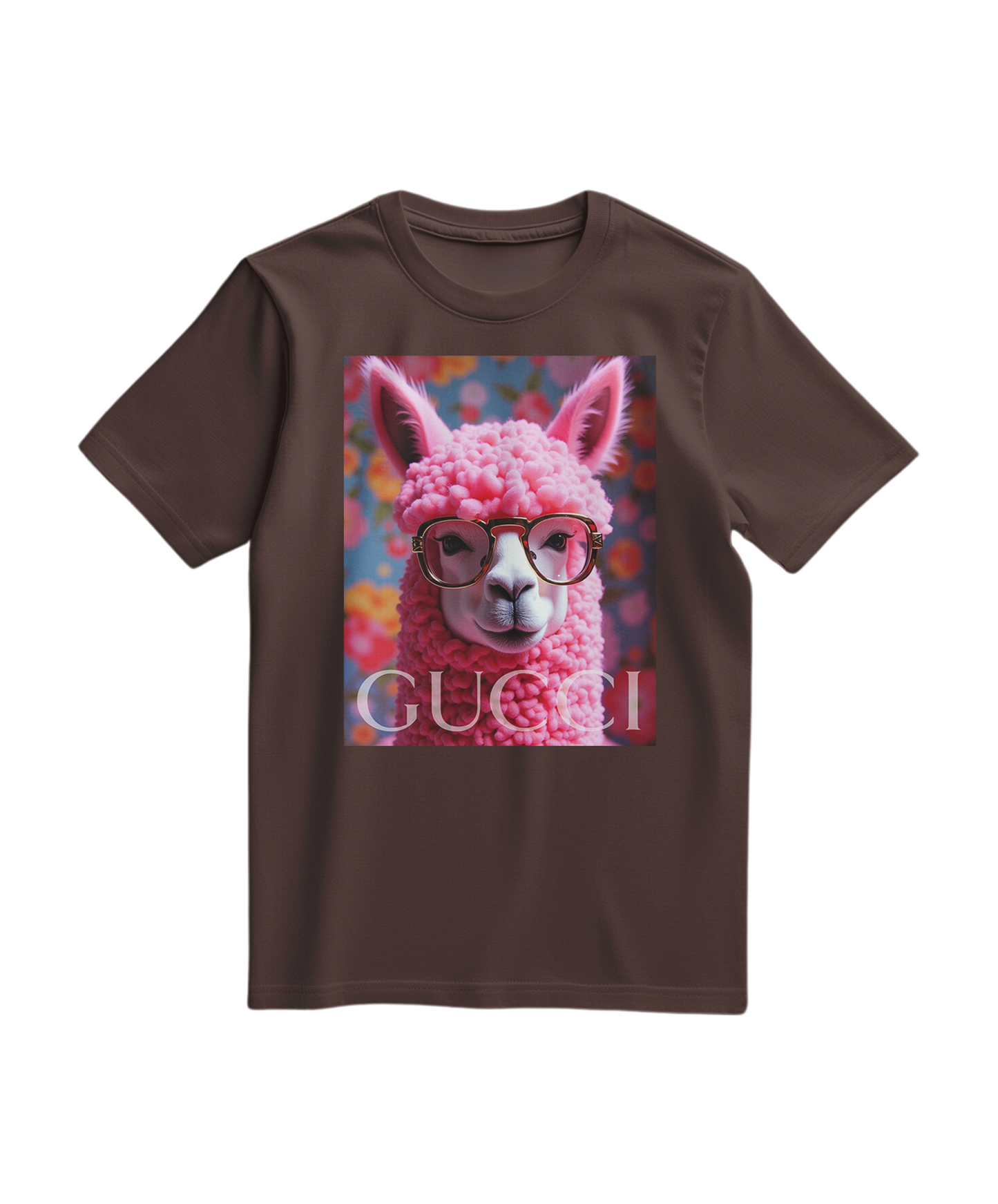 Camiseta de algodão Camalestore Alpaca Icon em tom castanho, com design de ícone de alpaca na frente, para uso casual.