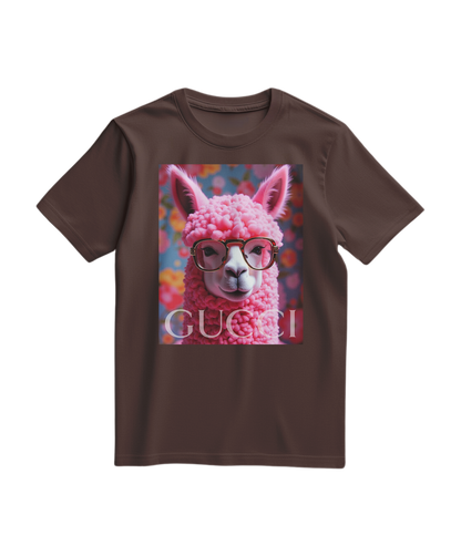 Camiseta de algodão Camalestore Alpaca Icon em tom castanho, com design de ícone de alpaca na frente, para uso casual.