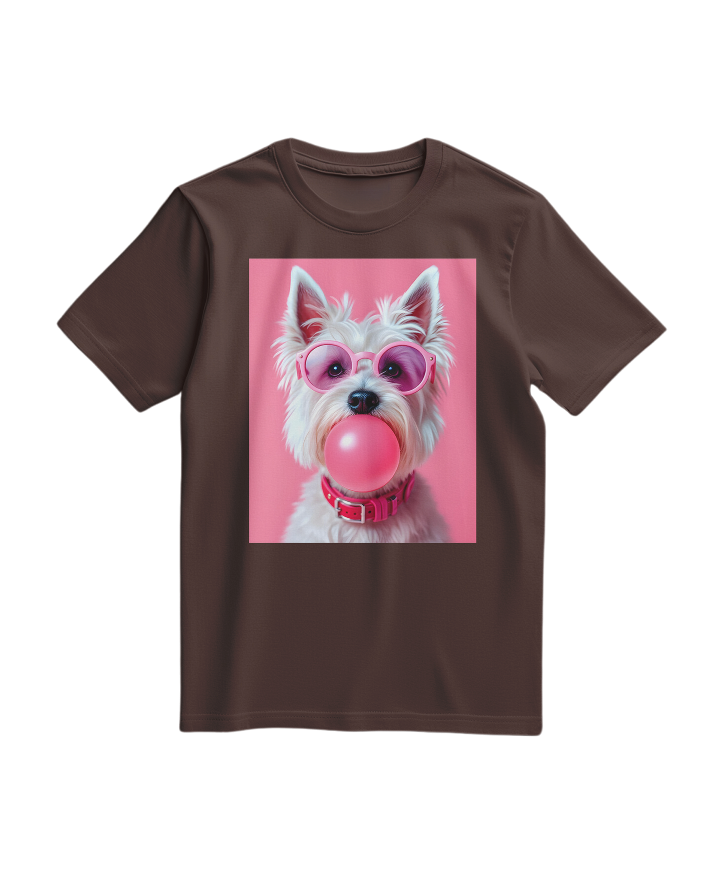 Camiseta Bubble Terrier da Camalestore, t-shirt marrom com estampa de cachorros bubble terrier, modelo casual e confortável