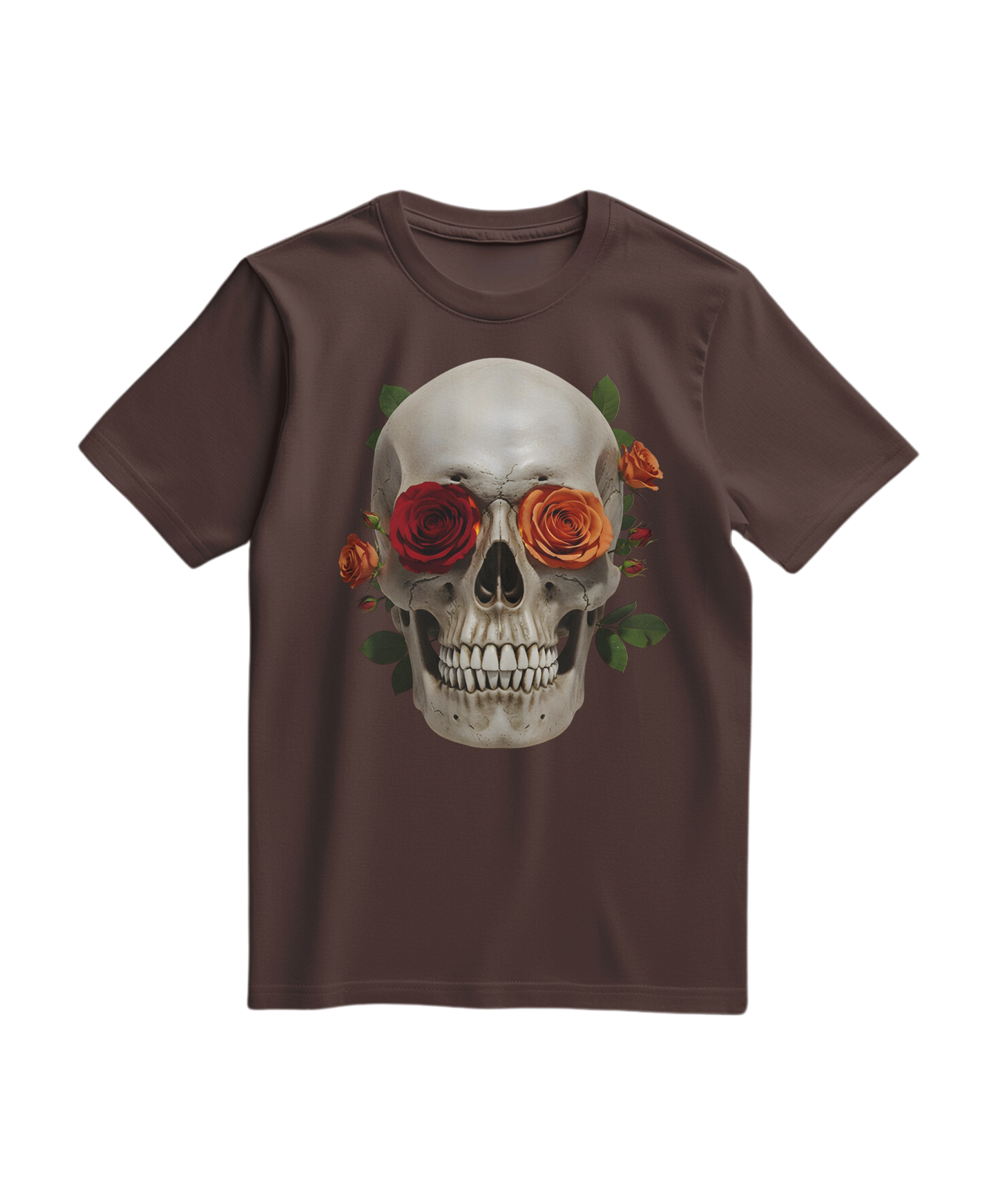 Camalestore camiseta cinza com estampa de caveira e rosa, estilo casual e moderno, ideal para looks despojados e estilosos