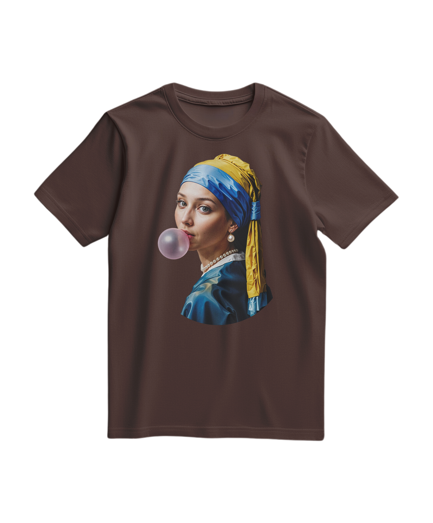 Camalestore T-shirt Pearl Bubble em tom castanho, com design confortável e detalhes suaves, vista frontal.