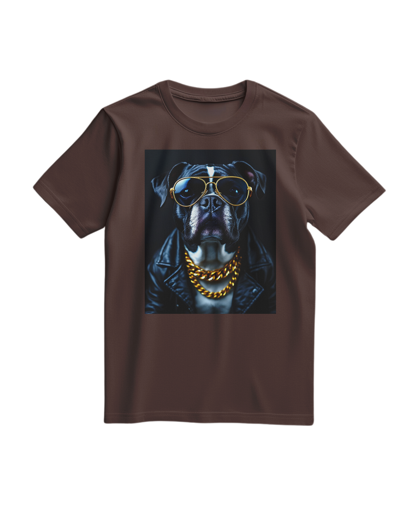 T-shirt Golden Rocker da Camalestore, t-shirt de cor castanho com design gráfico no centro.