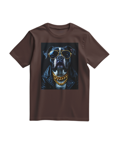 T-shirt Golden Rocker da Camalestore, t-shirt de cor castanho com design gráfico no centro.