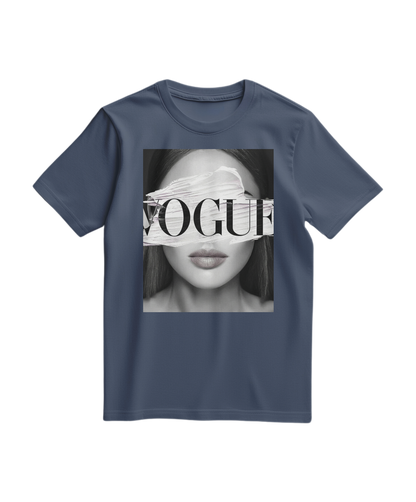 Camalestore camiseta azul marinho com estampa de olhos V, tecido confortável e design moderno para uso casual.