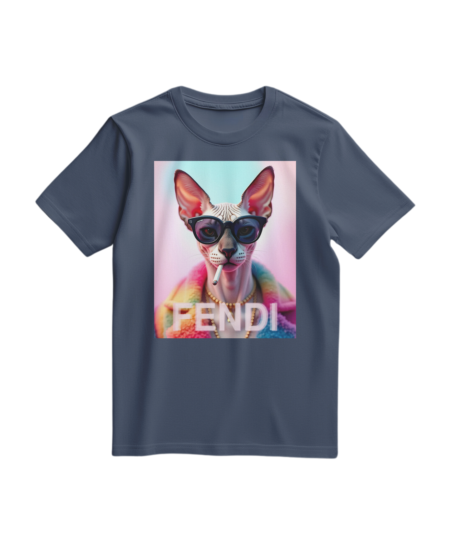T-shirt azul escuro Camalestore com estampa de esfinge Prism, camiseta casual de algodão com design moderno.