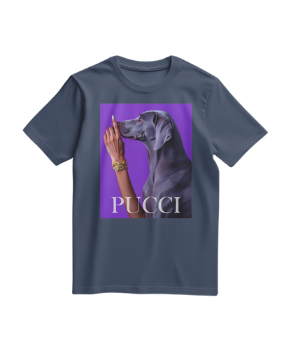 Camalestore camiseta Pucci violet de manga curta em tecido leve, com estampa moderna e cores vibrantes.