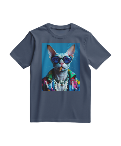 Camiseta Neo-Sphynx Studio azul escuro, camiseta casual de algodão com estampa moderna, para looks descontraídos.