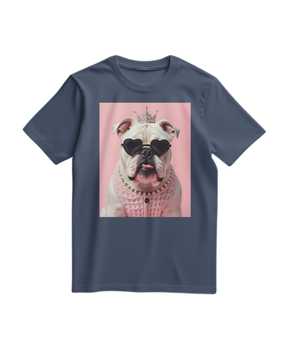 Camiseta Diva Dog Elite azul escuro da Camalestore, t-shirt de algodão com estampa de cachorro, vista frontal.