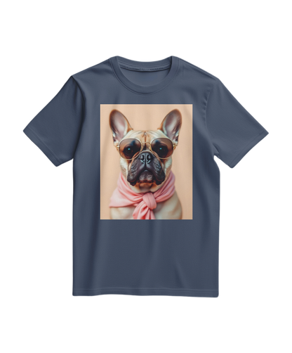 Camalestore T-shirt Royal Muse azul escuro, confortável, com estampa moderna, vista frontal em tecido macio e de alta qualidade.