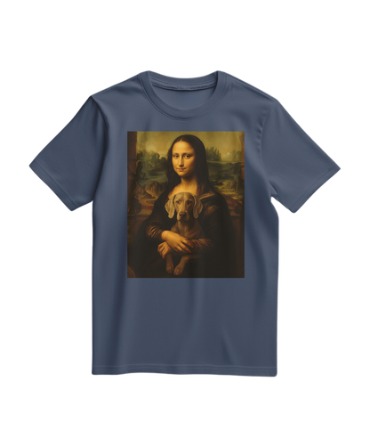 Camiseta Mona Wei azul escura, estilo casual, feita pela marca Camalestore, exibida em uma imagem de frente.