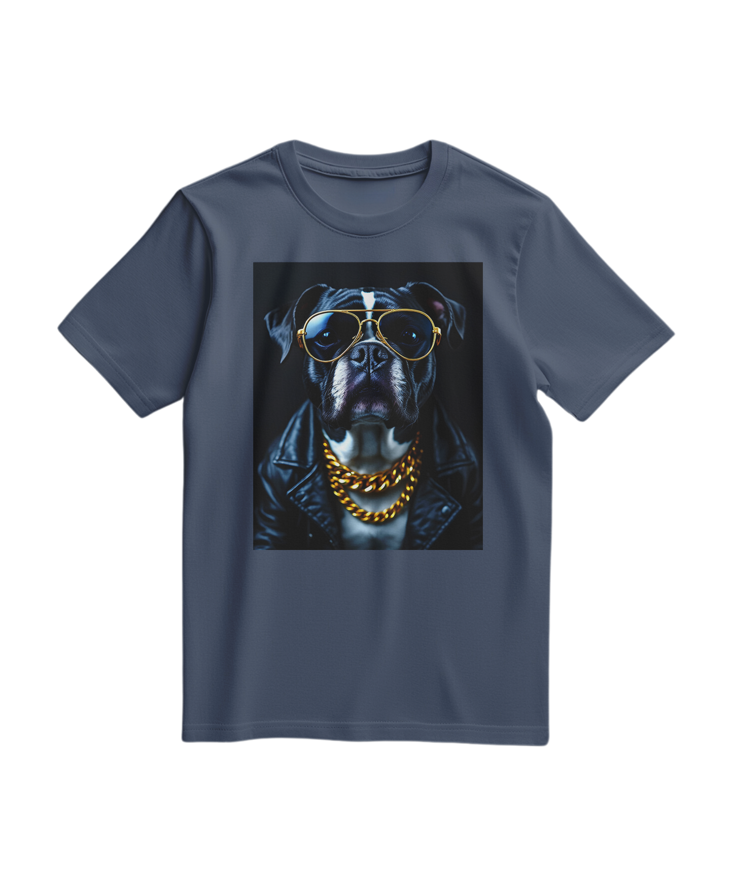 T-shirt azul escuro Golden Rocker da Camalestore com design moderno, tecido confortável e estilo casual.