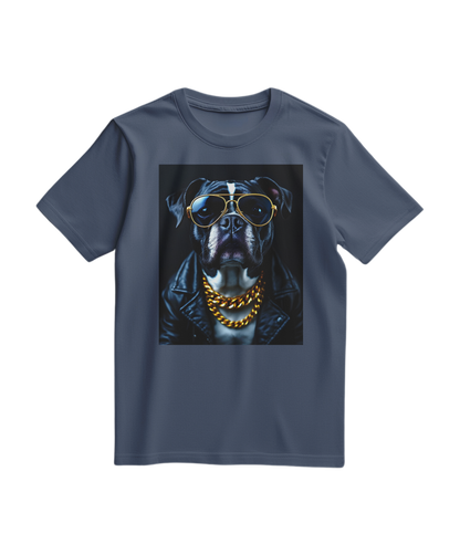 T-shirt azul escuro Golden Rocker da Camalestore com design moderno, tecido confortável e estilo casual.