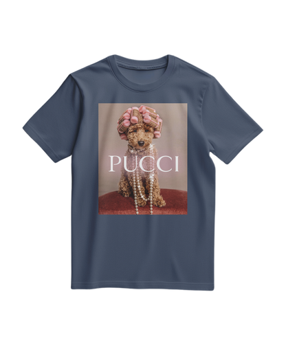 Camiseta azul escura Poo Glam da Camalestore, t-shirt de manga curta com estampa divertida e estilo casual.