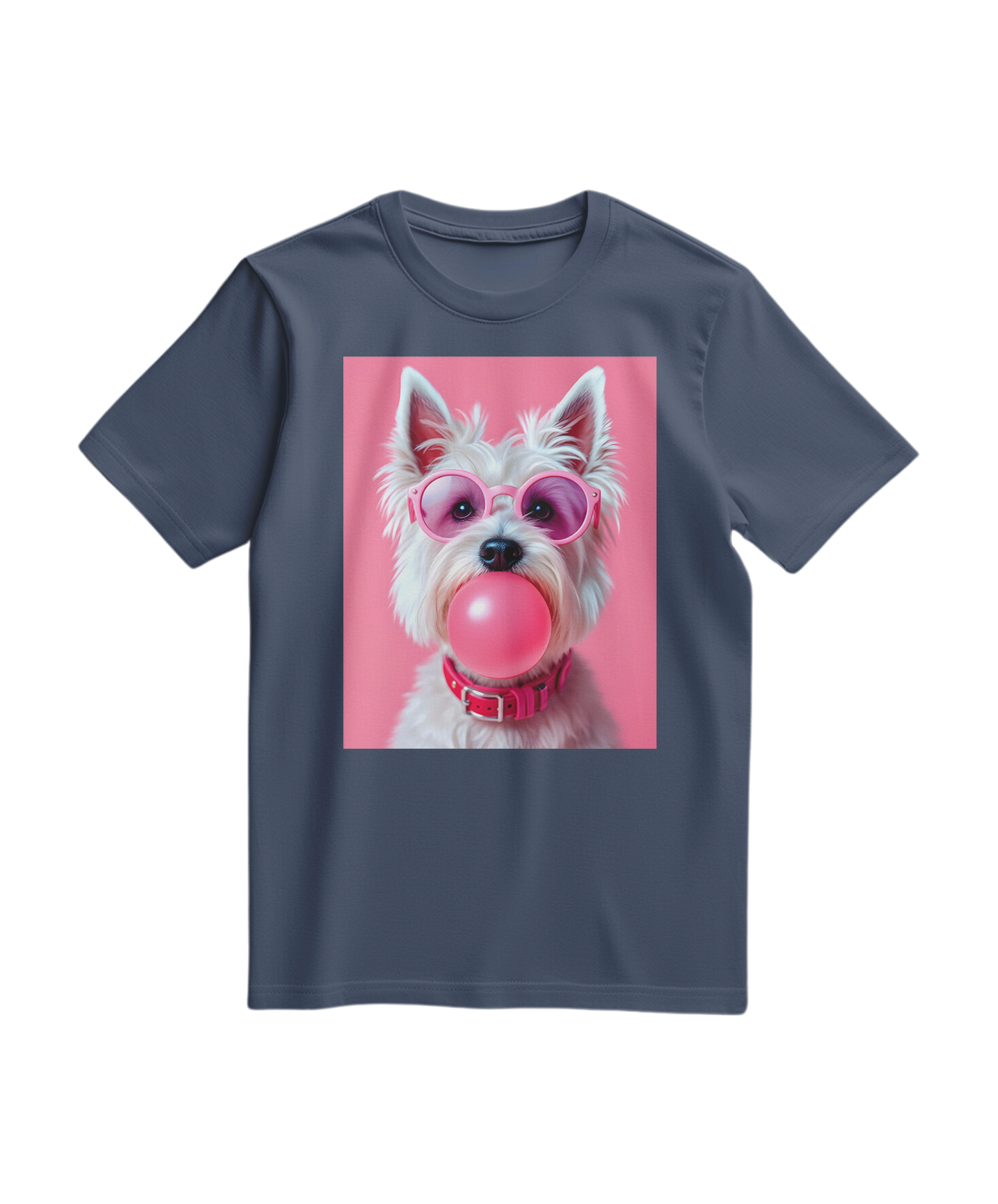 Camiseta Bubble Terrier da Camalestore em azul escuro, com estampa de cachorro terrier em estilo divertido.