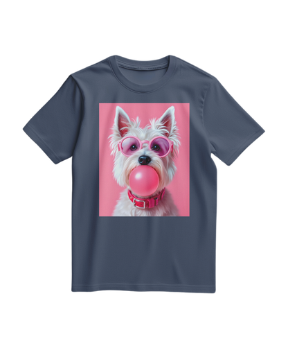 Camiseta Bubble Terrier da Camalestore em azul escuro, com estampa de cachorro terrier em estilo divertido.