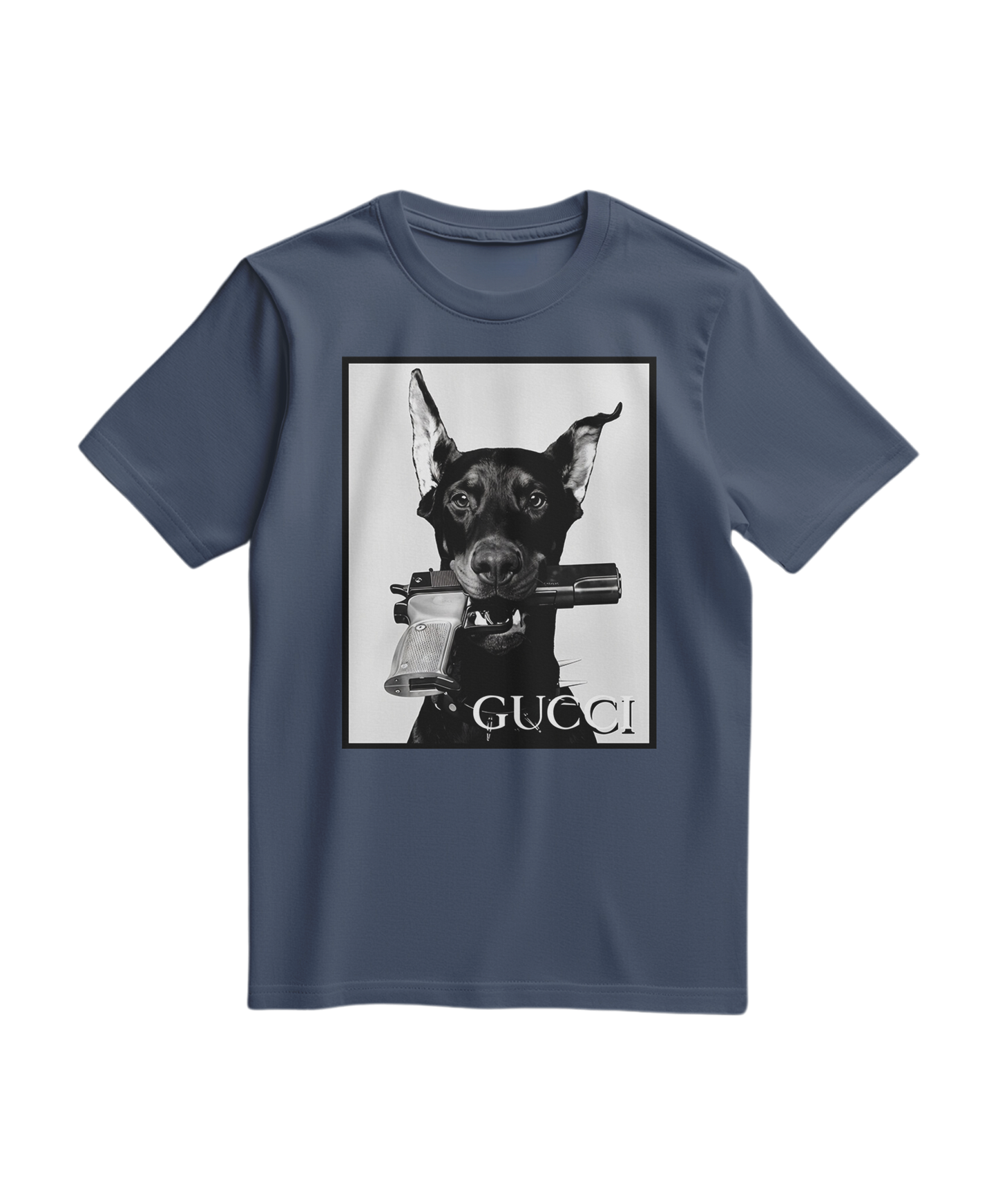 Camalestore camiseta Dog Amunition azul escura, confortável, com estampa de cachorro, ideal para amantes de cães.