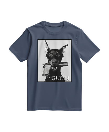 Camalestore camiseta Dog Amunition azul escura, confortável, com estampa de cachorro, ideal para amantes de cães.