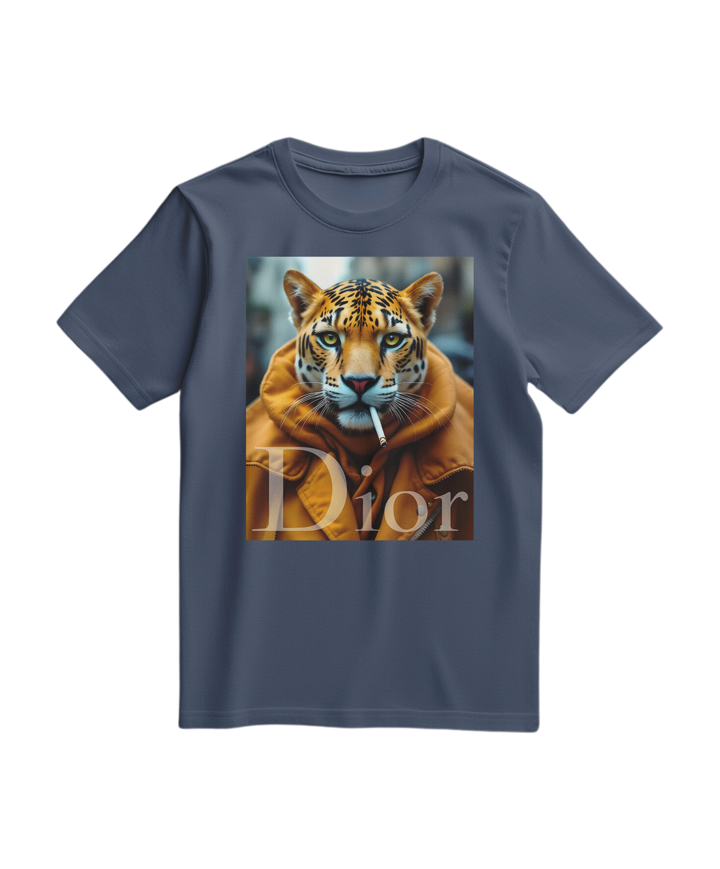 Camalestore T-shirt Jaguar Raw azul escuro, confortável, com estampa de jaguar, tecido macio, modelo casual para uso diário.