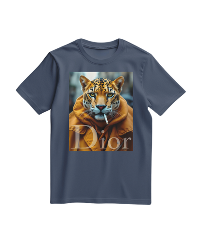 Camalestore T-shirt Jaguar Raw azul escuro, confortável, com estampa de jaguar, tecido macio, modelo casual para uso diário.