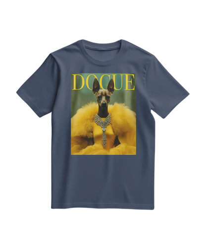 Camiseta azul escura Dogue Majestic da Camalestore, t-shirt confortável com estampa de cachorro Dogue em fundo azul.
