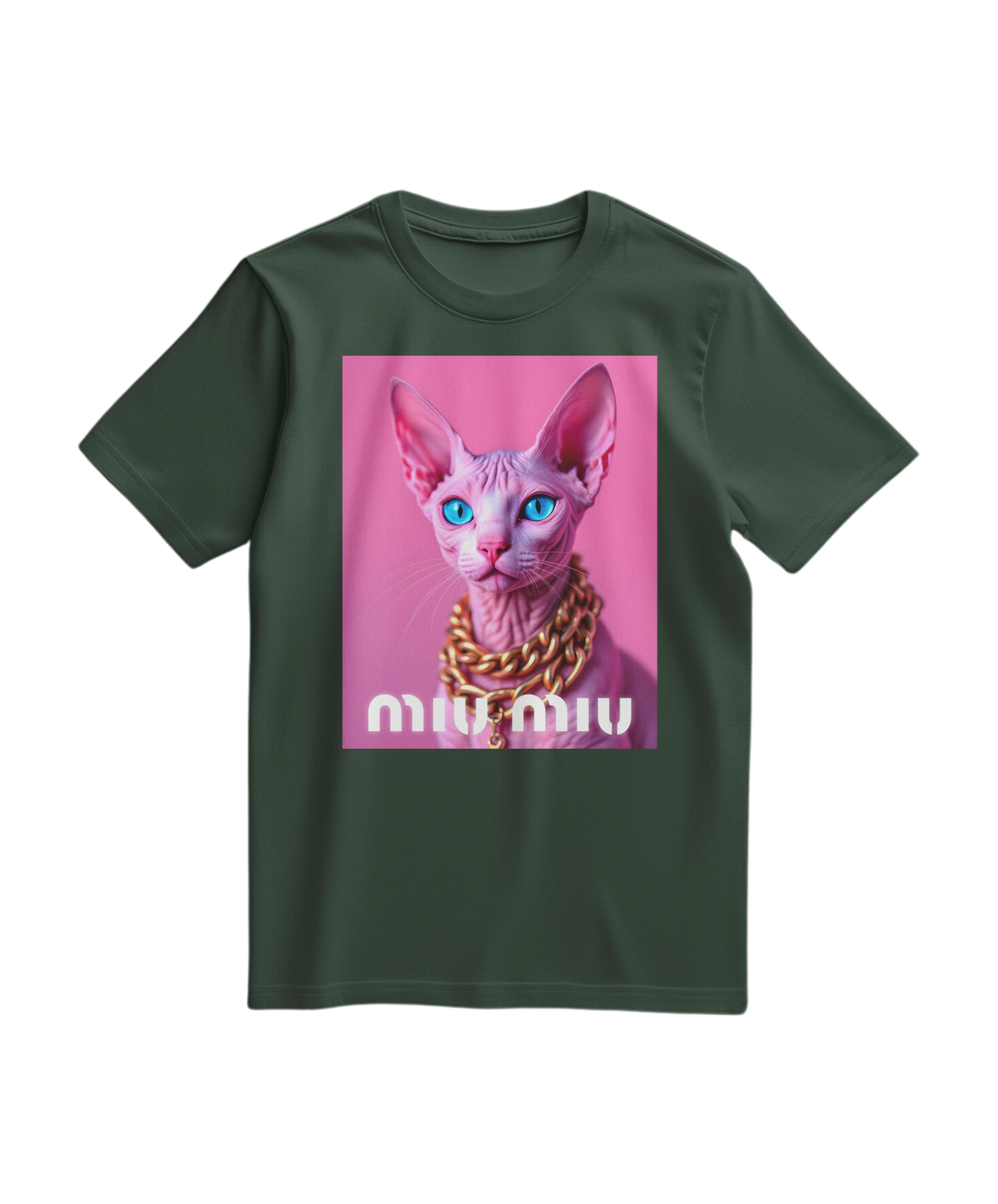 Camiseta rosa com detalhes dourados e estampa de esfinge, modelo Sphynx, na cor rosa claro, da marca Camalestore