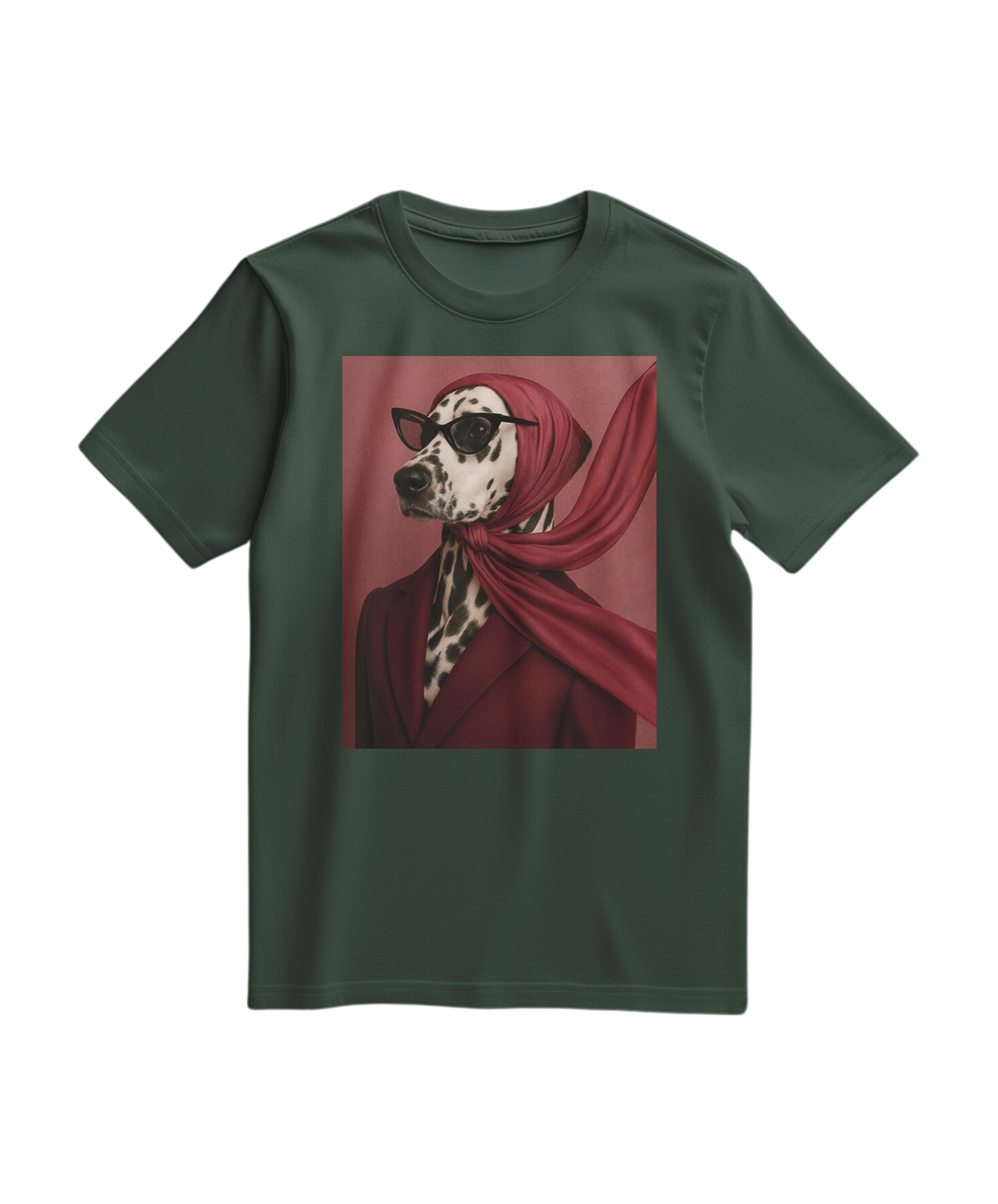 Camalestore T-shirt Spot Luxe verde floresta, confortável e casual, com estampa de pontos, tecido de algodão.