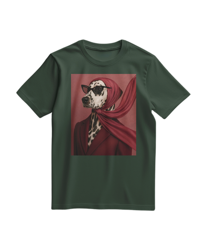Camalestore T-shirt Spot Luxe verde floresta, confortável e casual, com estampa de pontos, tecido de algodão.
