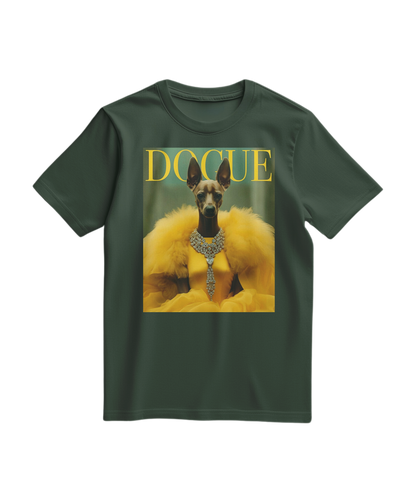 Camiseta T-shirt Dogue Majestic verde floresta com estampa de cachorro, feita pela Camalestore, vista frontal com detalhes do design.