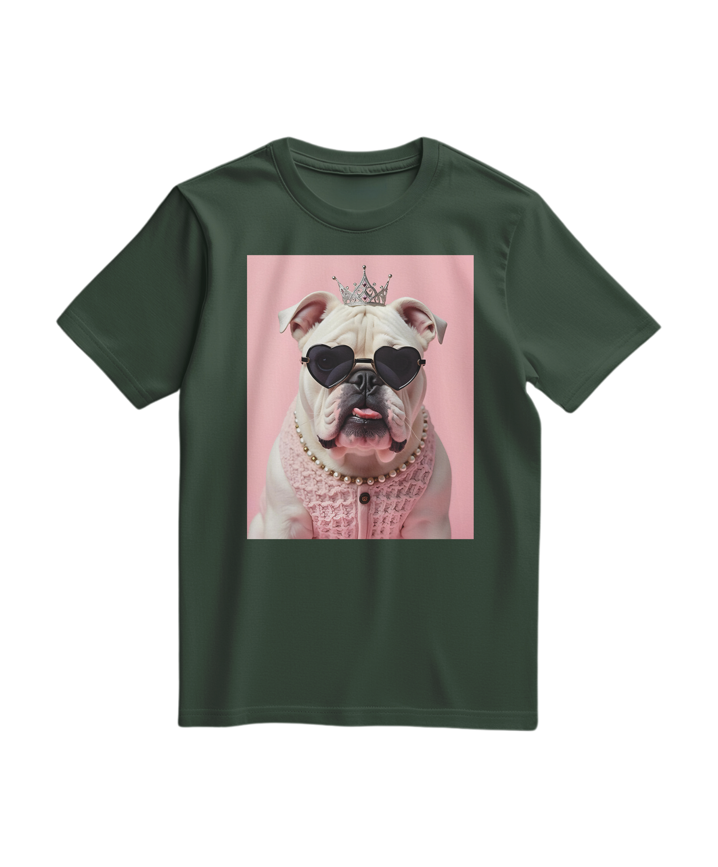 Camiseta Diva Dog Elite verde floresta da marca Camalestore, vista frontal com estampa divertida e detalhes em destaque.