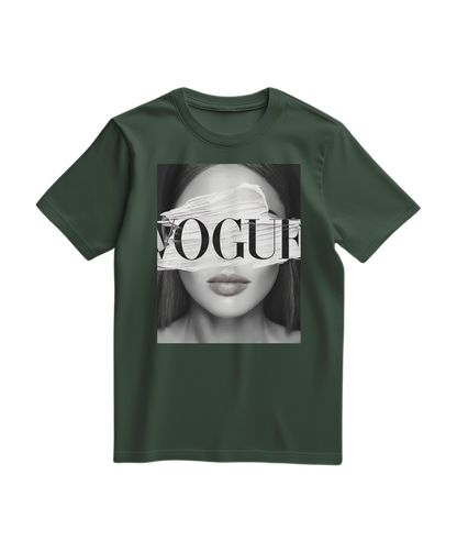 Camiseta verde com estampa de olhos V, modelo casual da marca Camalestore, vista frontal com detalhes de design.