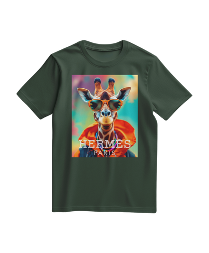 Camiseta laranja Safari Elite da Camalestore, com design de floresta verde, vista de frente, tecido confortável e detalhes coloridos.