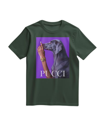 Camiseta Camalestore Pucci Violet, t-shirt verde floresta com estampa colorida, vista frontal, tecido leve e confortável