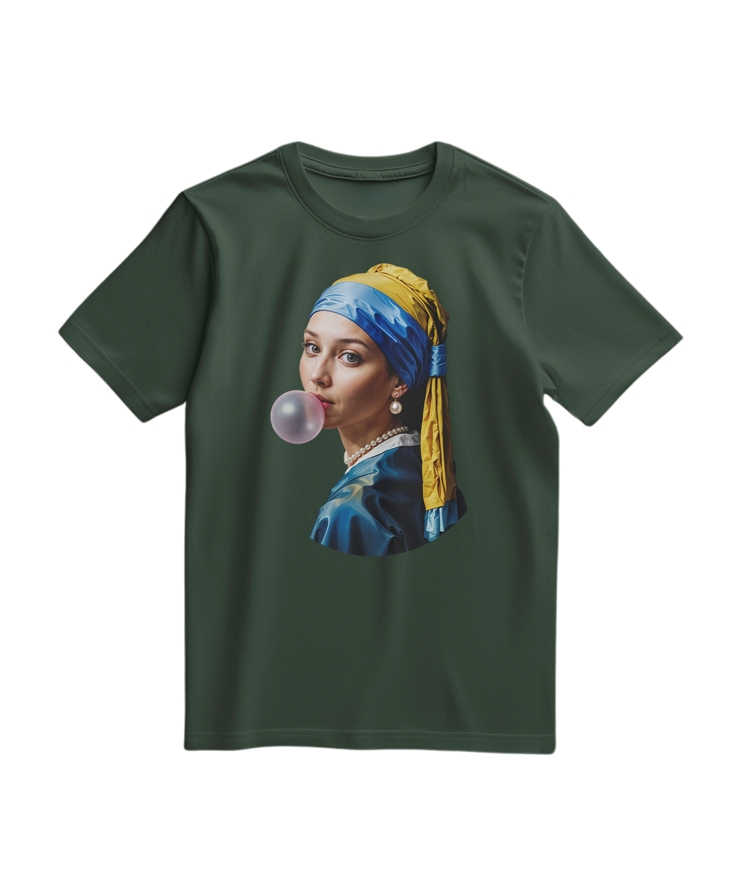 Camiseta Pearl Bubble da Camalestore em verde floresta, com design confortável e estilo casual, vista frontal.