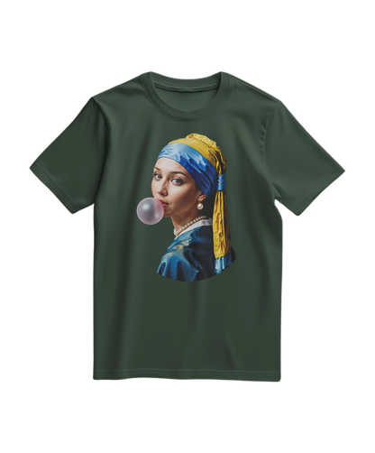 Camiseta Pearl Bubble da Camalestore em verde floresta, com design confortável e estilo casual, vista frontal.