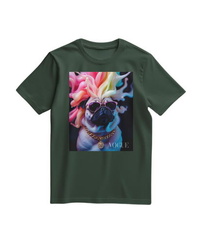 Camalestore camiseta Pug Chromatic Elite verde floresta, com estampa de pug, tecido confortável e design moderno.