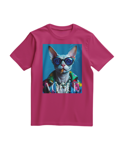 Camiseta Neo-Sphynx Studio da Camalestore, T-shirt fucsia com estampa moderna, vista frontal em fundo branco