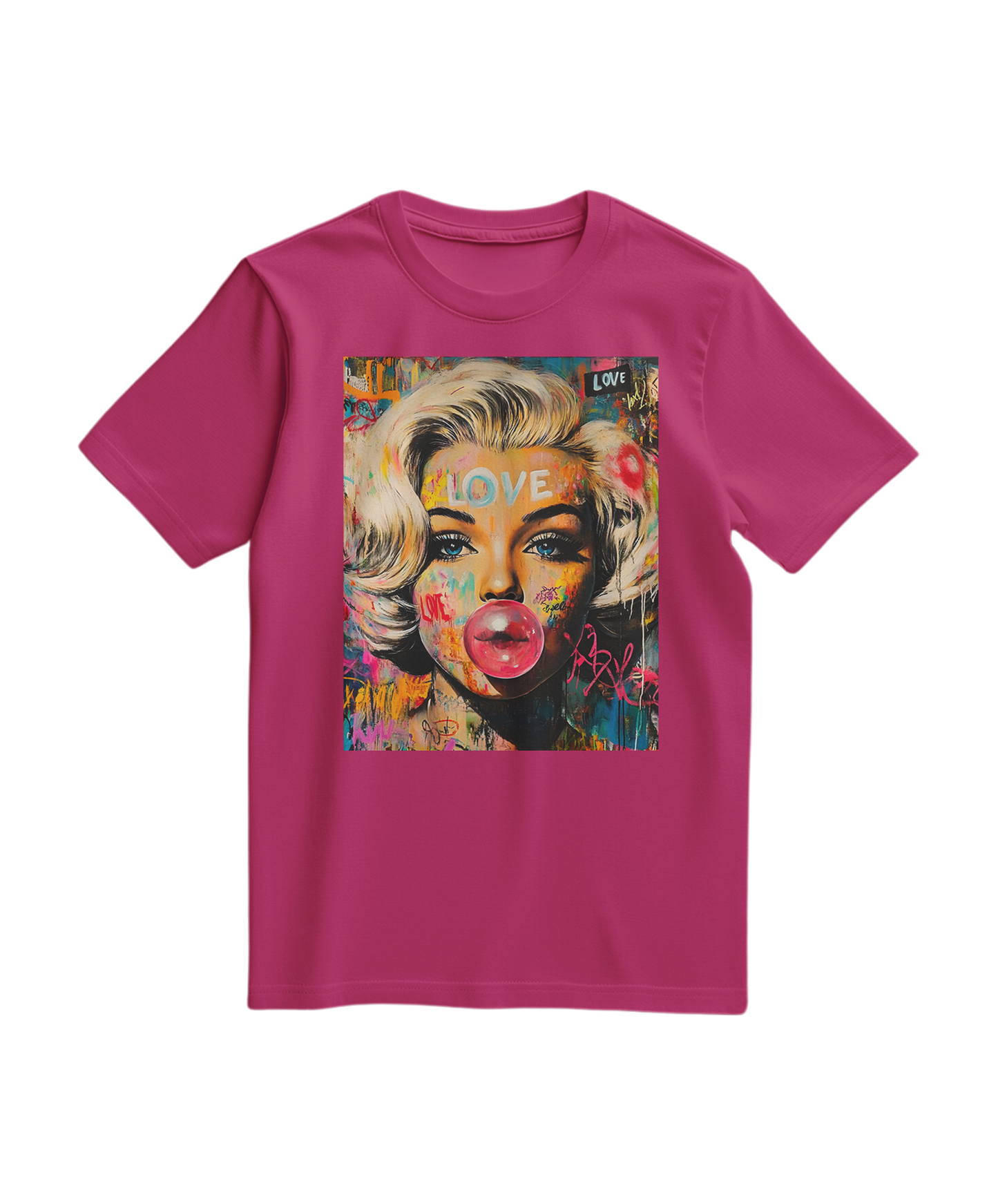 Camiseta Marilyn Pop Rebel da Camalestore em cor fúcsia, com estampa de pop art e estilo casual.