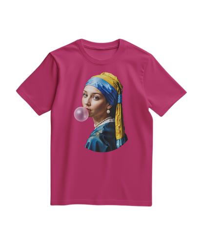 Camalestore T-shirt Pearl Bubble em cor fuscia, com design confortável e estilo casual, vista de frente.