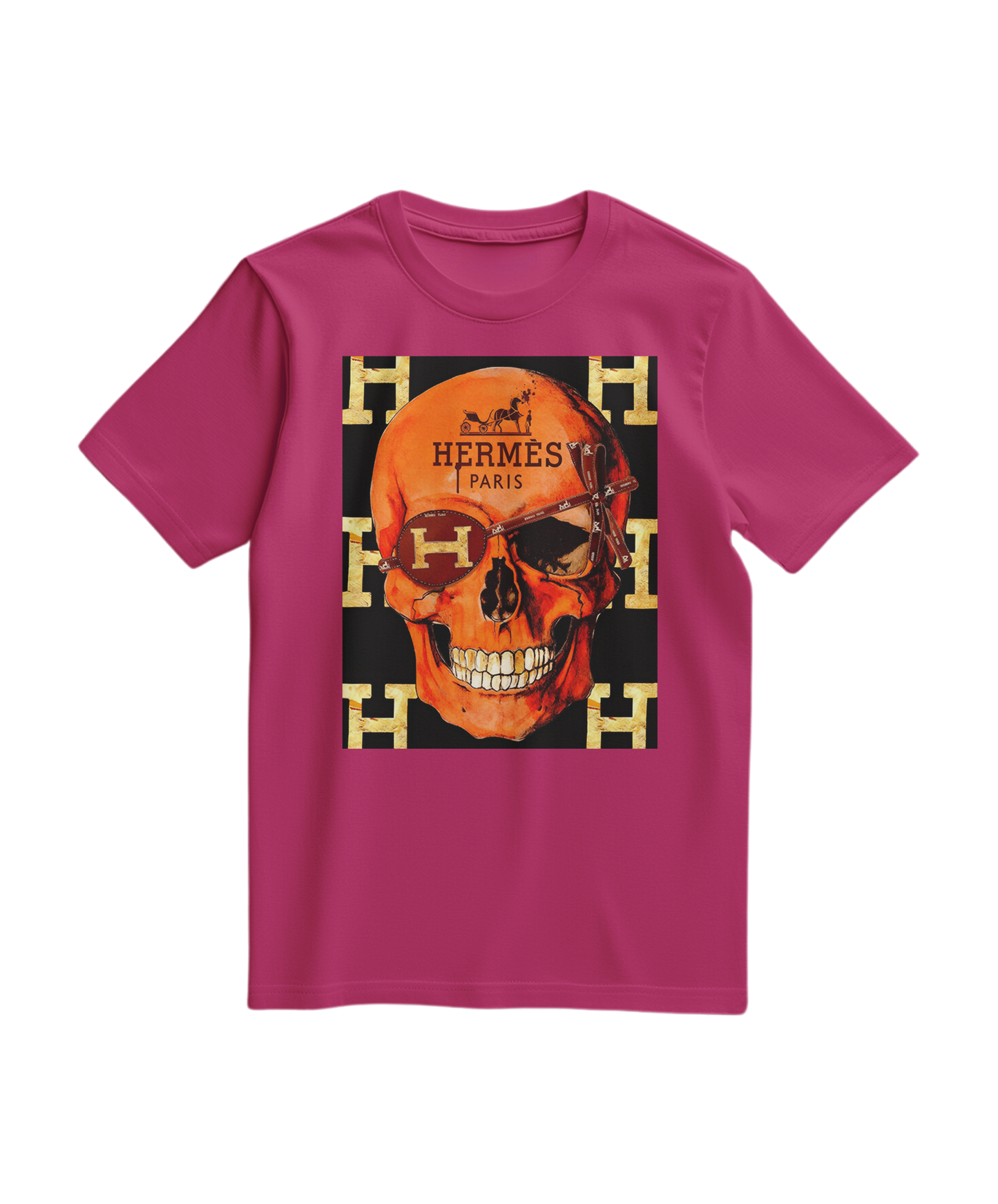 Camalestore camiseta T-shirt Iconic Skull com estampa de caveira em design moderno na cor fúcsia.