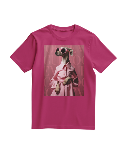 Camalestore T-shirt Skinny Pinky de cor fúcsia, camiseta ajustada de manga curta com detalhes na frente.