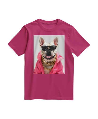 Camiseta Bulldog Azure Pop da Camalestore, com estampa vibrante de cão bulldog na cor azul, vista frontal.