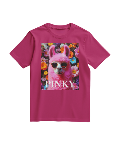 Camiseta rosa Llama Studio da Camalestore, camiseta de algodão com estampa de Llama em tom fúcsia, vista frontal.