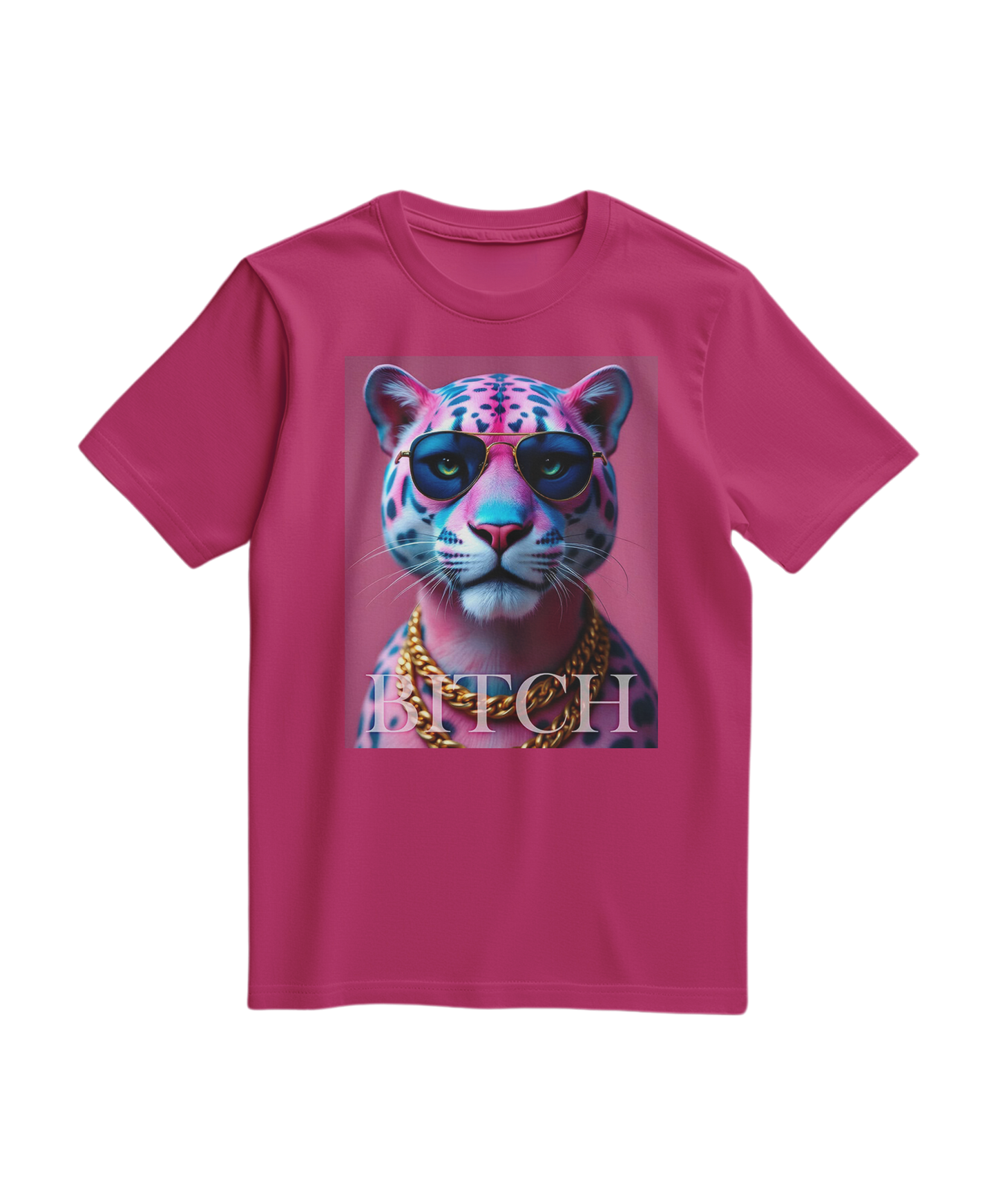 T-shirt Neon Jungle Boss da Camalestore com estampa vibrante de natureza e cores fluorescentes, em fundo claro.