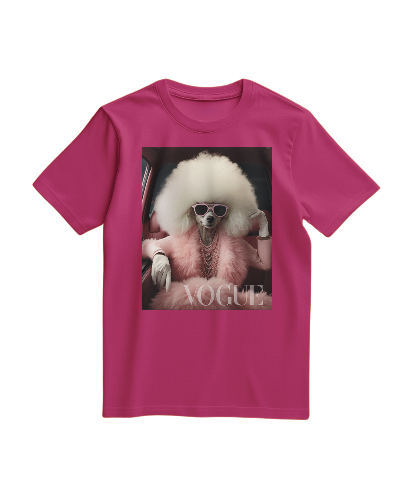 Camiseta Poodle Glam da Camalestore em tom fúcsia, com estampa de poodle estilizado, tecido confortável e design moderno.