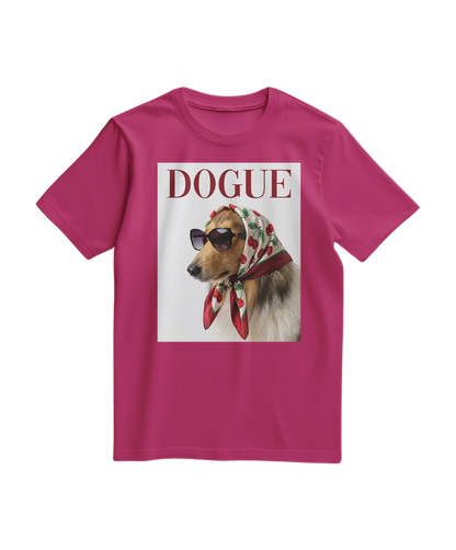 T-shirt vintage Dogue Muse da Camalestore, cor fuscia, com estampado de cão vintage na frente.