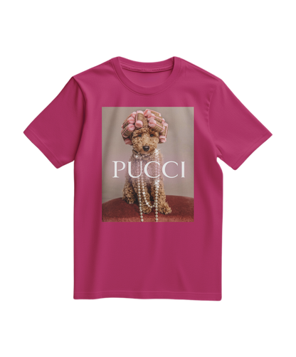 Camalestore T-shirt Poo Glam fucsia com estampa divertida, tecido confortável e corte casual para looks descontraídos.